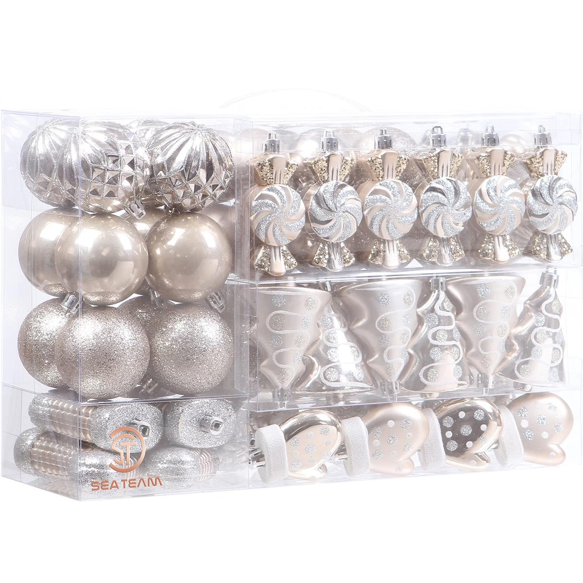 Sea Team ク リ ス マ スボール オーナメント 77個豪華セット クラシックデコレーションボール おしゃれ 可愛い ゴージャス ツリー飾り 北欧風 おしゃれ 多彩 可愛 華奢 人気 キラキラ 飛散防止 フック付き 新年 家庭用 雰囲気が 装飾 (シャンパン)
