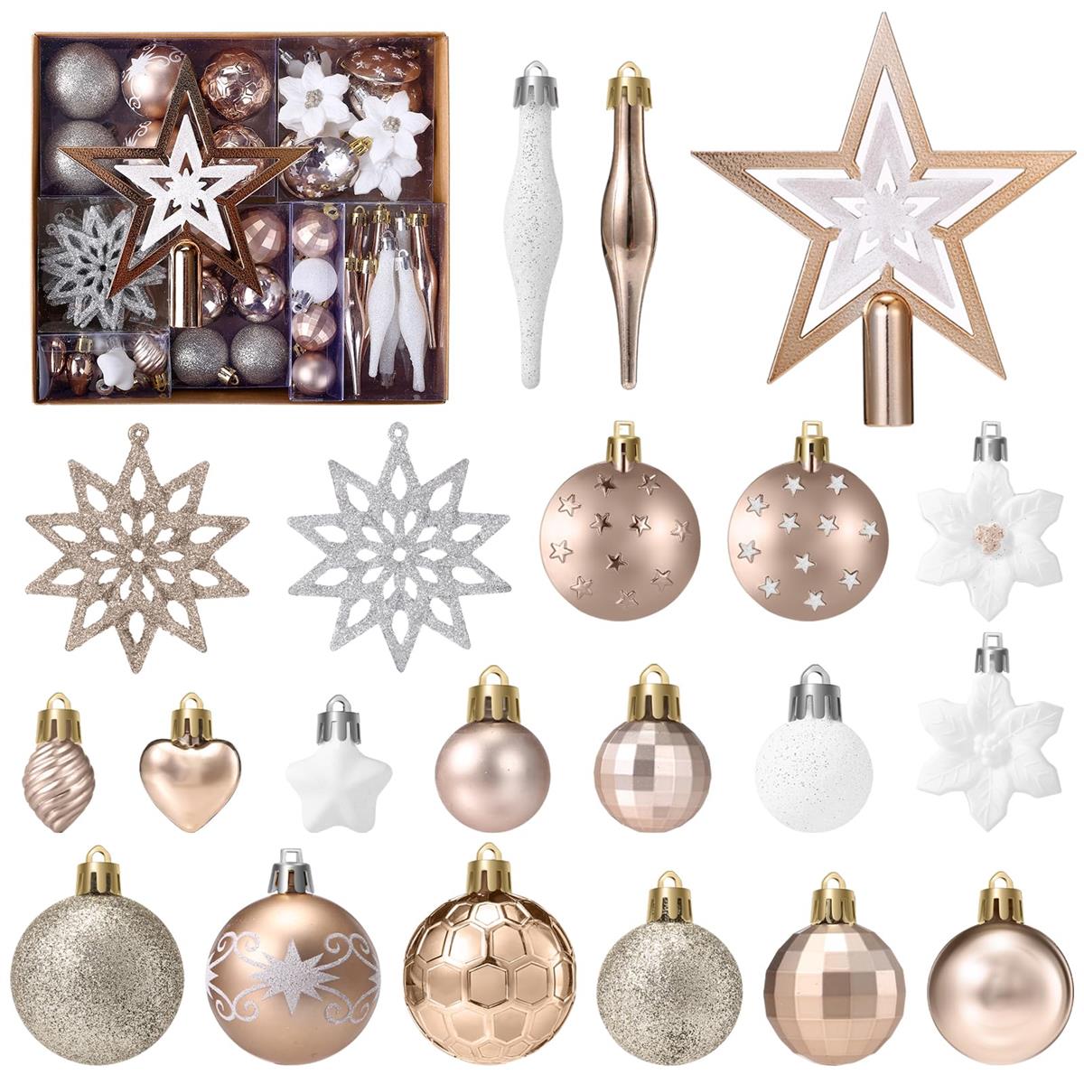 Kesote ク リ ス マ スツリー オーナメント ボール 58個セット ク リ ス マ スボール 大容量 ツリー オーナメント ク リ ス マ ス オーナメント 飾り 飾り付け 装飾 デコレーション 花 豪華 ゴージャス おしゃれ 北欧 白＆ゴールド