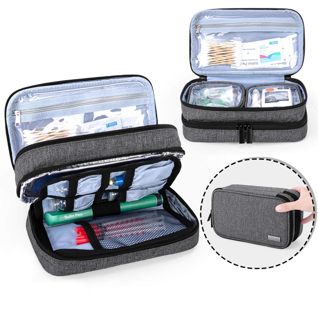 Yarwo インスリンポーチ 2層式 血糖値測定用品 インスリン注射用品 まとめて収納 持ち運び インスリン..