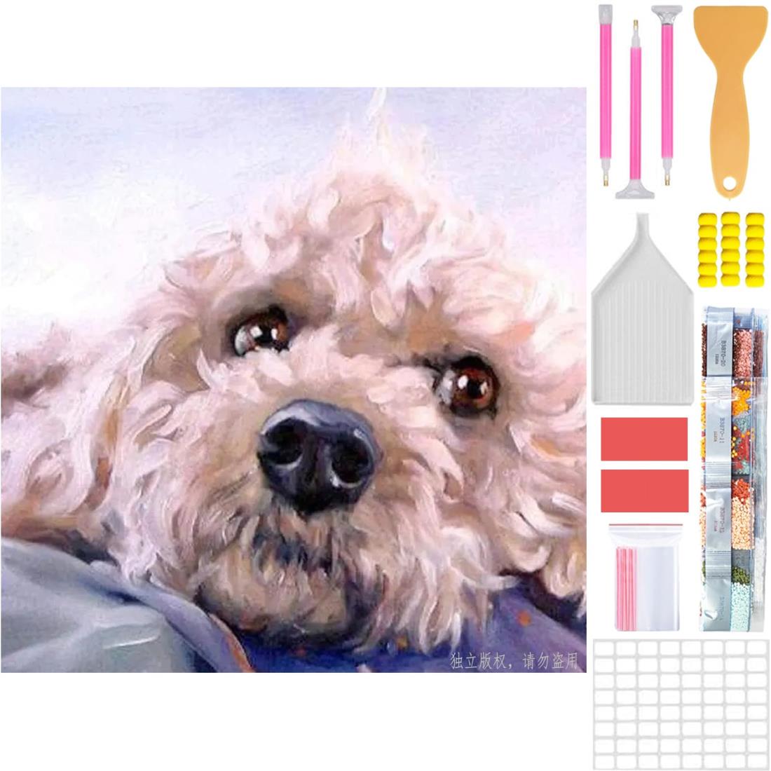 Amyaker ダイヤモンドアート キット 四角いビーズ 日本語キャンバス ダイアモンドビーズ絵画キット DIY 手作り絵画 モザイクア 5D モザイクアート ダイヤモンド塗装 全面貼り付けタイプ 30x30cm 犬