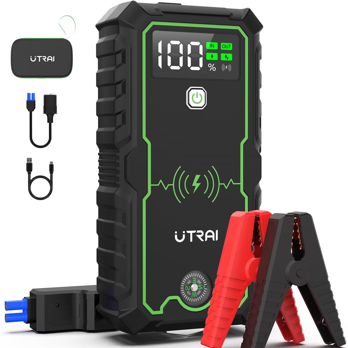UTRAI ジ ャ ン プ ス タ ー タ ー 12V車用 エンジンスターター 大容量27000mAh ピーク電流6000A ワイ..