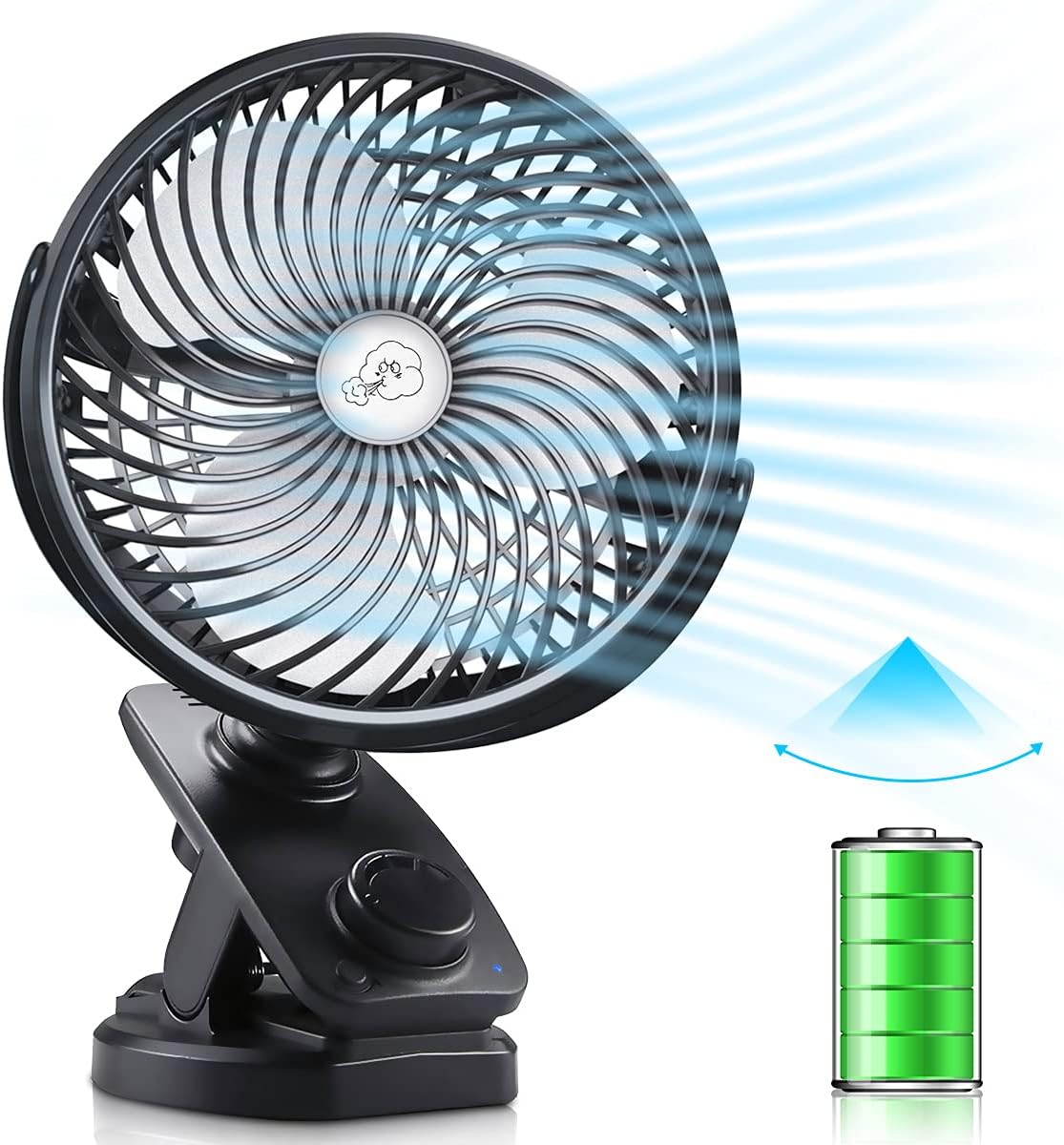 【自動首振り＆風量無段階調節】 卓上扇風機 小型扇風機 静音 usb扇風機 クリップ 充電式 360度角度調整 5000mAh充電池内蔵 最大約60時間連続使用 アロマ 強力 熱中症対策 車用 アウトドア オ フィ ス 直径16cm ブラック