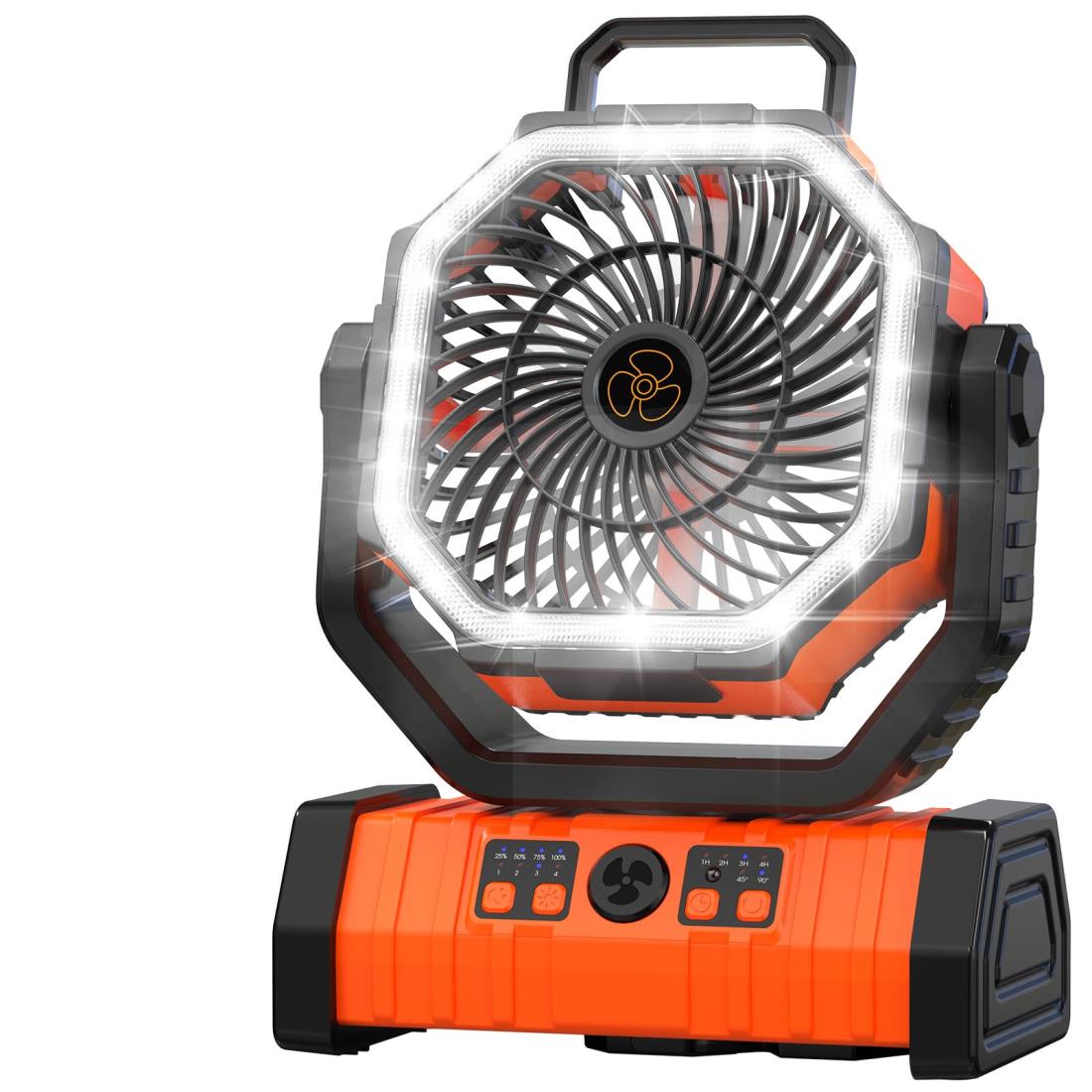 Issufel キャンプ 扇風機 アウトドア 充電式 【20000mAh 怪物ファン】 最大65時間連続使用 風量4段階調節 超強風力 自動首振り リモコン付き タイマー機能 32枚LEDライト DCモーター 低騒音 多機能 吊り下げ サーキュレーター 卓上 扇風機 小型 リビング/室内/車中泊/防災/熱