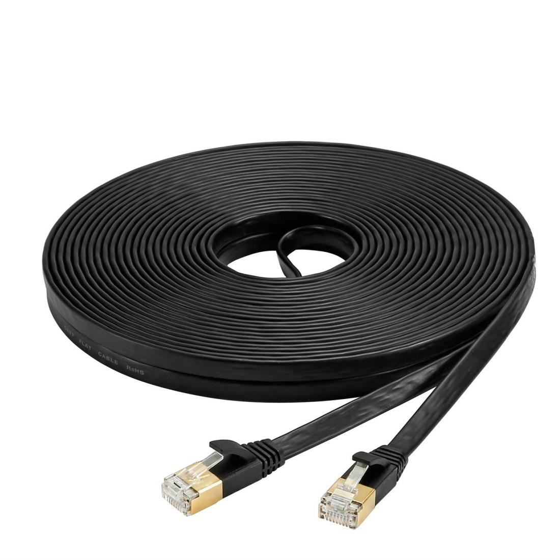 Ankuly Cat7 LANケーブル カテゴリー7 ウルトラフラットケーブル 高速 STP 爪折れ防止 for PS4 Xbox モデム ルータ 10Gbps/600MHz C A T 7準拠 屋外用 業務用 イーサネットケーブル RJ45 金メッキコネクタ (10m, ブラック)