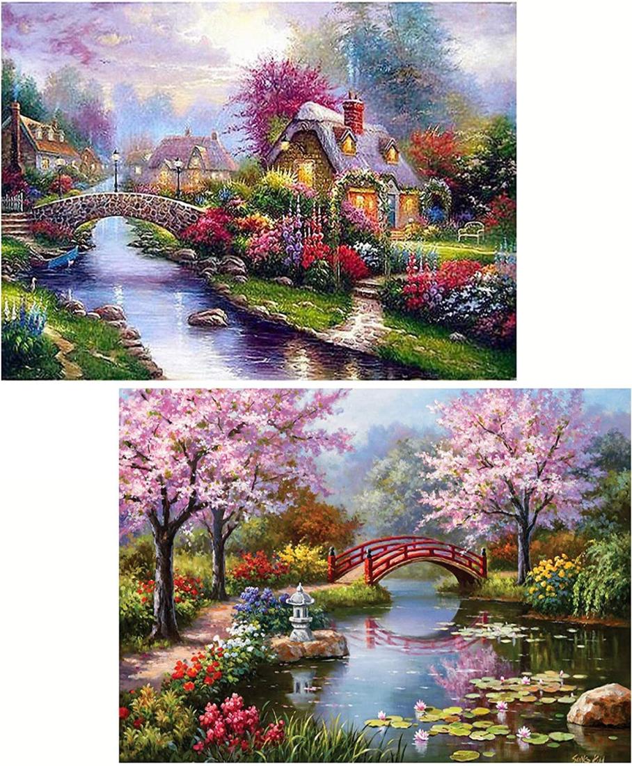 2個 ダイヤモンドアート キット BetterJonny 5D ダイアモンドビーズ絵画キット ダイヤモンドペインテダイヤモンド塗装 風景 手作り絵画手芸キット 全面貼り付けタイプ DIY 手芸キット初心者 大人 子供40x30cm…