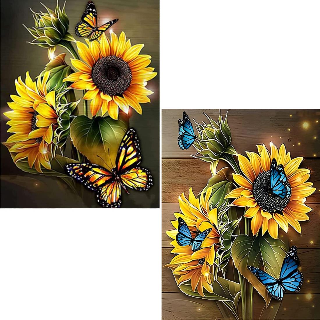 2個ダイヤモンドアート キット BetterJonny 5D ダイヤモンド キットアート ダイヤモンドペインテダイヤモンド塗装 ヒマワリの花 手作り絵画手芸キット 全面貼り付けタイプ DIY 手芸キット初心者 大人 子供30x40cm…