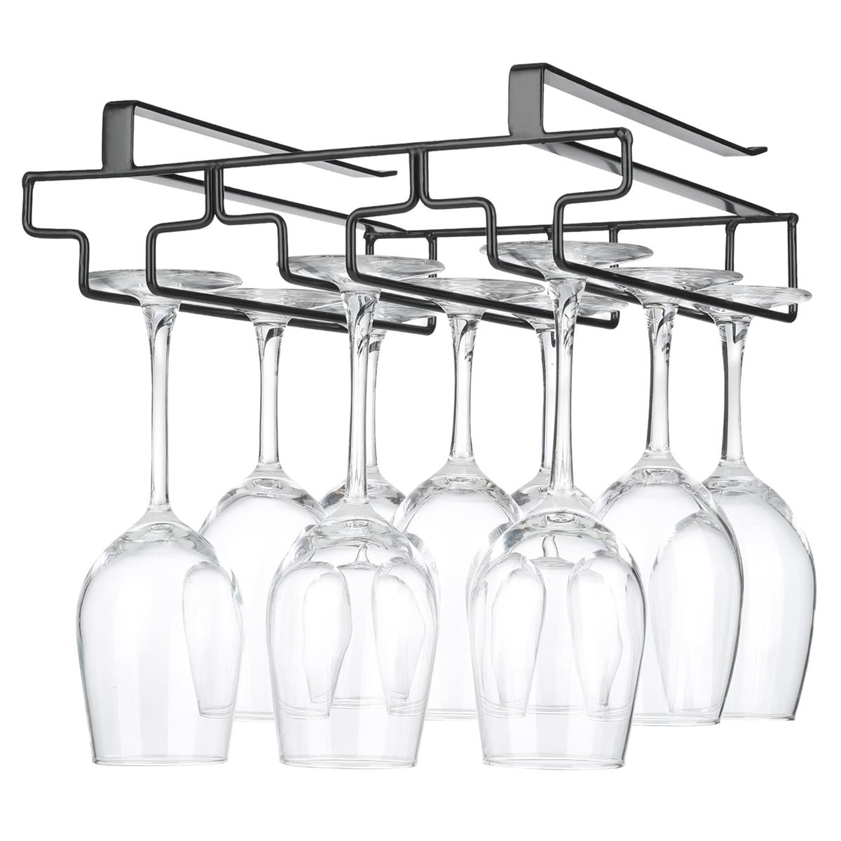 FOMANSH ワイ ングラスホルダー 吊り下げ 穴あけ不要 収納可能 ネジ止め不要 棚厚さ調節可能 キッチン 黒色