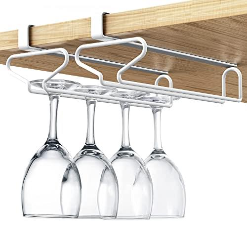 Tumosando ワイ ングラスホルダー 吊り下げ 2個セット 穴空け/ネジ不要 ワ イ ン グ ラ スハンガー 取り付け簡単 吊り下げ収納 (ホワイト)