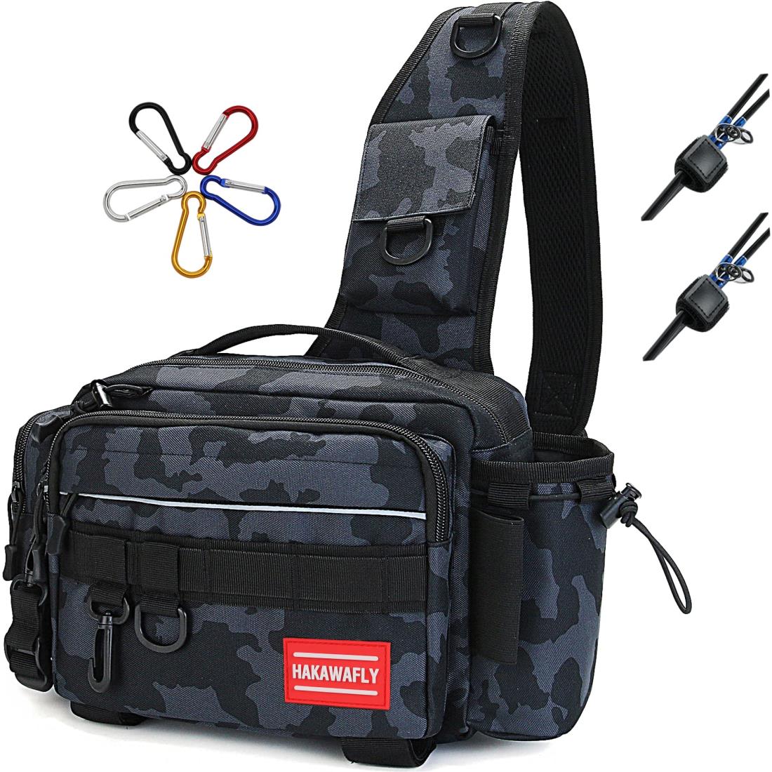 HAKAWAFLY フィッシングバッグ5WAY ロッドベルト2点とカラビナ5点付き 釣りバッグ 防水 タックルバッグ 多機能 大容量 ランガ ンバッグ (ブルー...