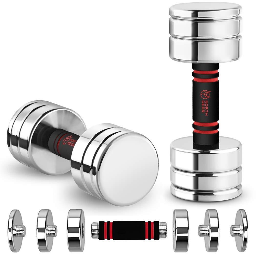 【公 式】Northdeer ダンベル 可変式 小型 スチール製 7.5kg (3.5kg/5kg/6kg/7.5kg) クロームメッキ 家..