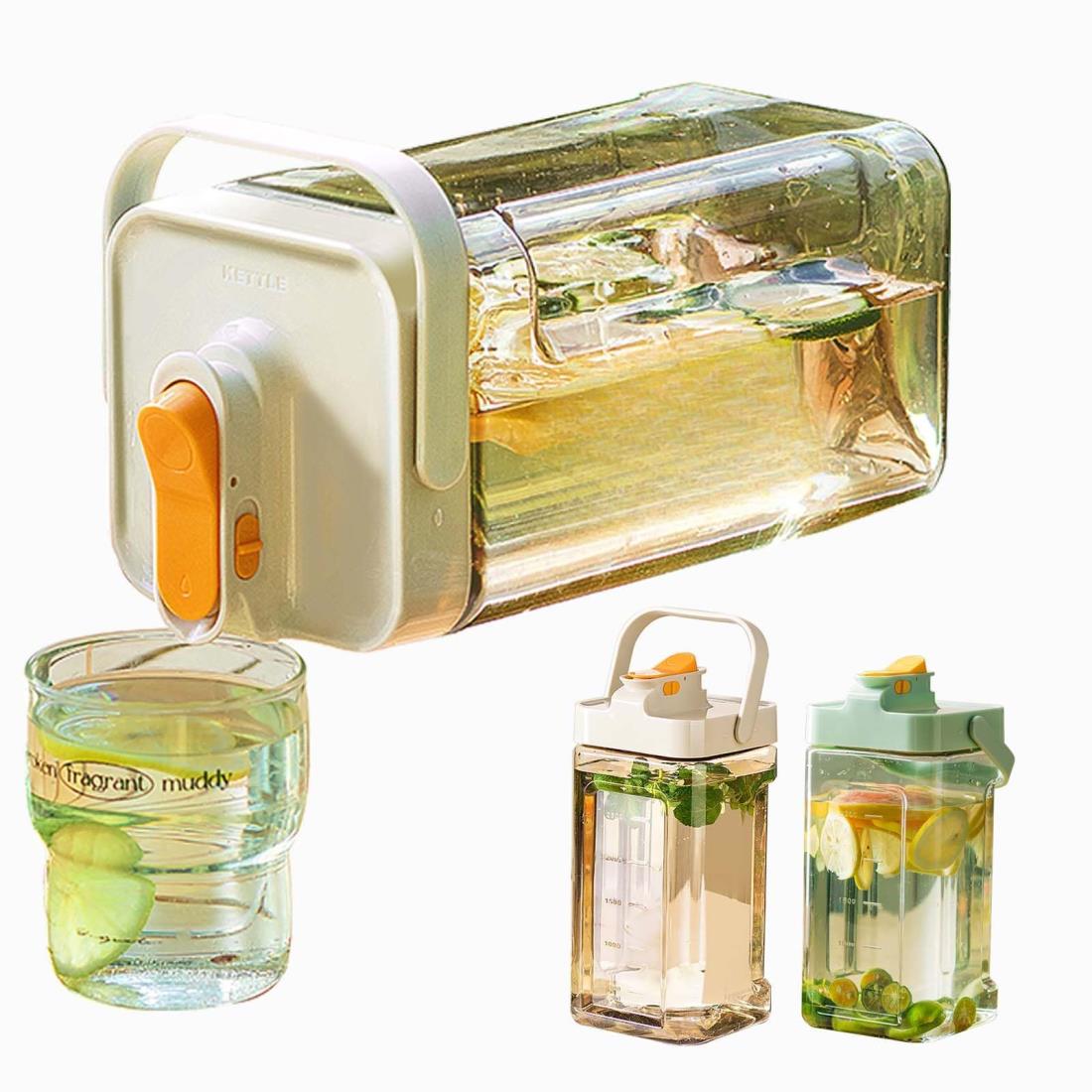 BDB 麦茶ポット ドリンクサーバー ピッチャー お茶ポット 横置き 3.5L 大容量 耐熱 漏れない 冷水筒 プラスチック 蓋付き 広口 洗いやすい 冷 蔵 庫対応 アウトドア (オ フ ホ ワ イ ト, 3.5L)