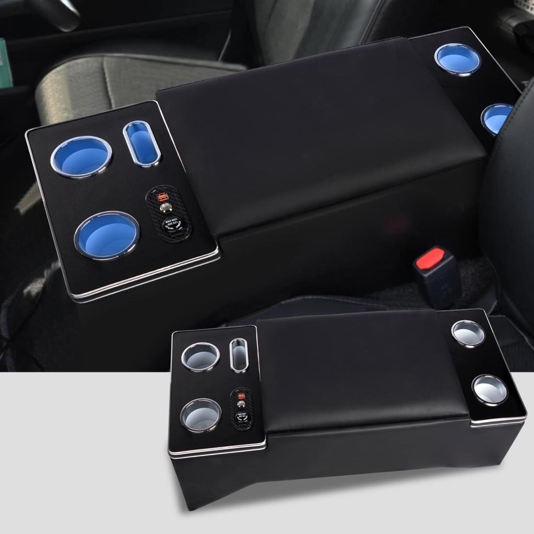 YESHMA コンソールボックス ハイエース 200系 専用 アームレスト 標準 S-GL 1型～7型ガソ リン ディ ーゼ ル 適用 センターコンソールボックス 肘置き ドリンクホルダー スマートコンソール LED付き USBポート付き
