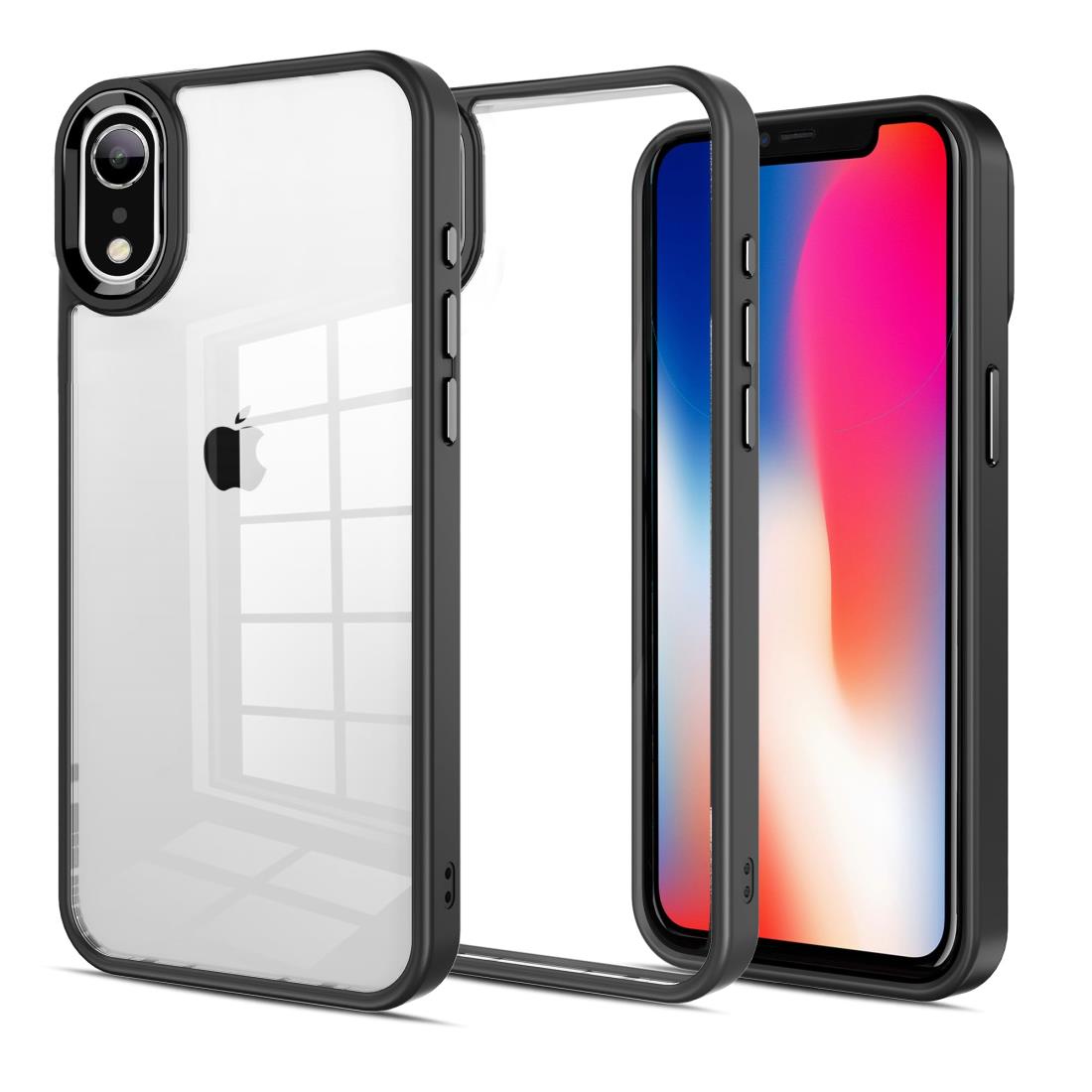 iP ho ne XR 用 ケース カバー 背面クリア耐衝撃 滑り止め 指紋防止 米軍MIL規格 黄変防止 ストラップホール付き ワイヤレス充電対応 スマホケース XR あいふぉん XR ケース アイフォン XR PinLiSheng (ブラック, iP ho ne XR 用)