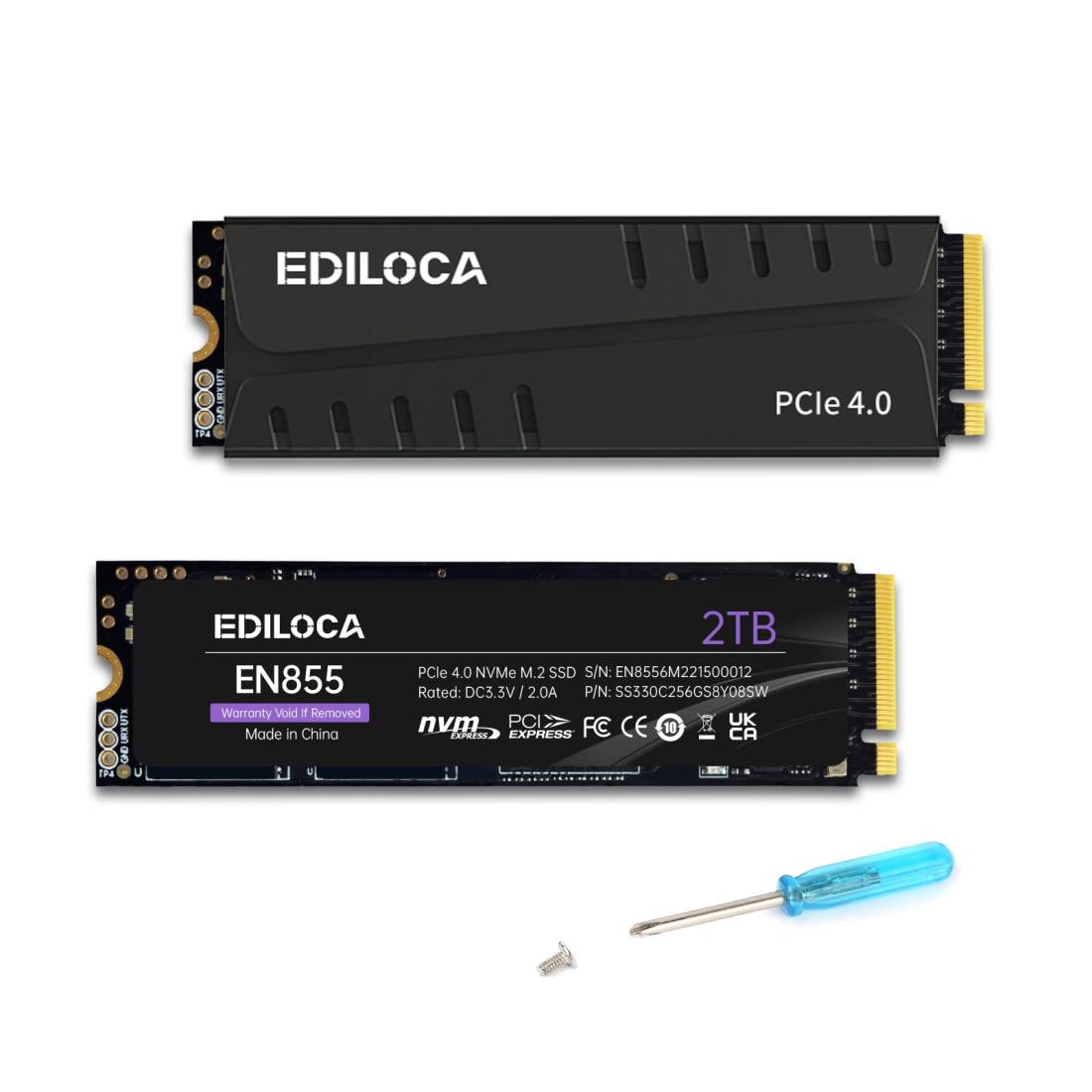 Ediloca EN855 SSD ヒートシンク付き 2TB PCIe Gen4x4 NVMe M.2 2280 PS5動作確認済み 最大読込: 7400MB/s 最大書き：6800MB/s 3D NAND TLC 内蔵SSD DRAM キャッシュ搭載 メ ー カ ー5年保 証