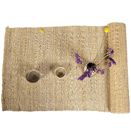 【慕布?MOBUKIA】テーブルランナー 手織り布 ちょま生地夏布 天然素材シンプル 素朴なモダン 中華風和風侘寂わびさび禅茶席 断熱テーブル保護 食卓飾り ティーマット リビングルーム レストラン 茶室 多用途多機能 (麻黄色 35×220cm)