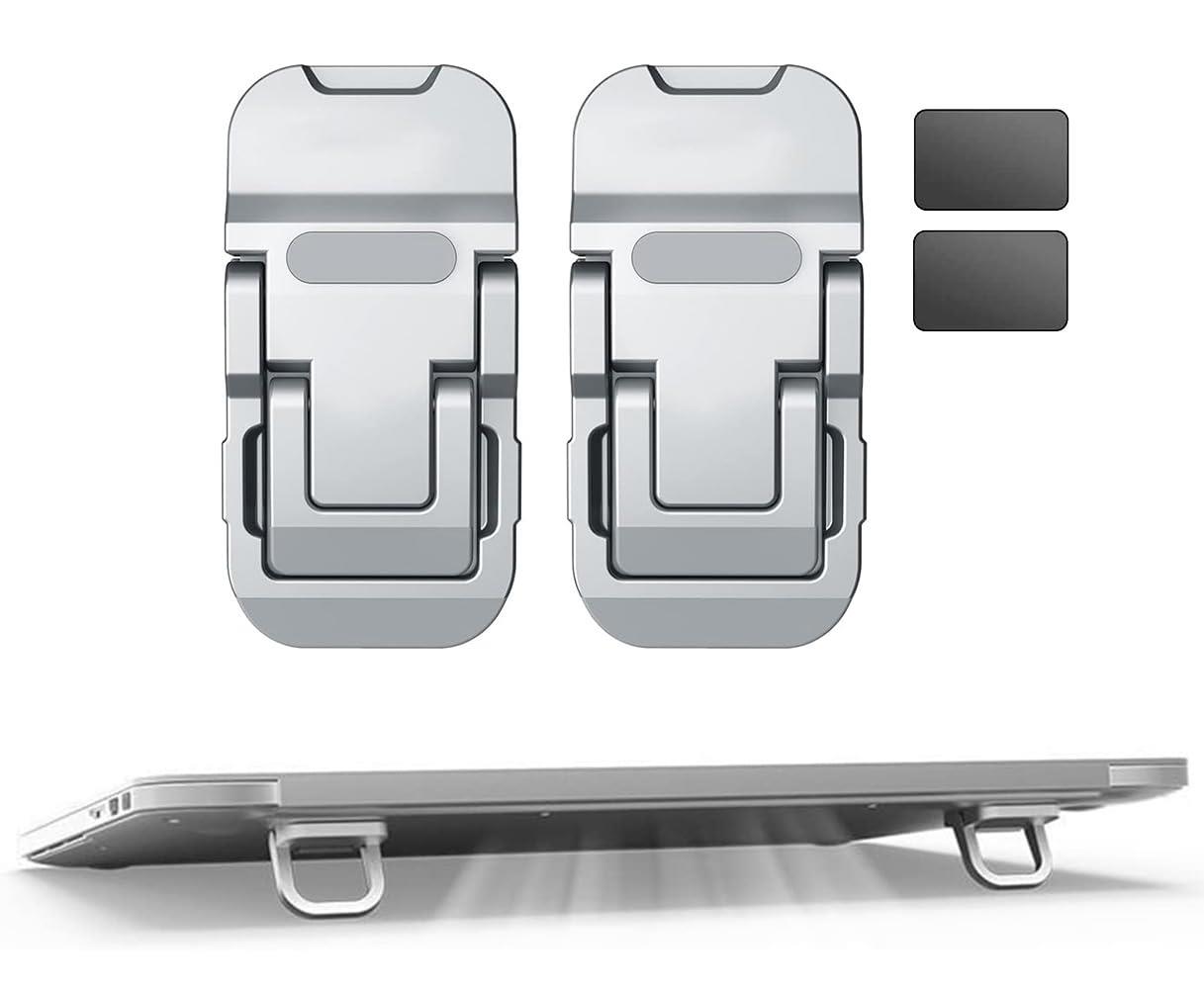 ノートパソコンスタンド キーボードスタンド 貼り付け 3段階 高さ調整 スタイリッシュ 放熱 効率化 PCスタンド 折り畳み式 傾斜台 姿勢改善 腰痛アル 多くの キーボードに対応 亜鉛合金製 耐久性 軽量 滑り止め 持ち運びに便利 (銀)