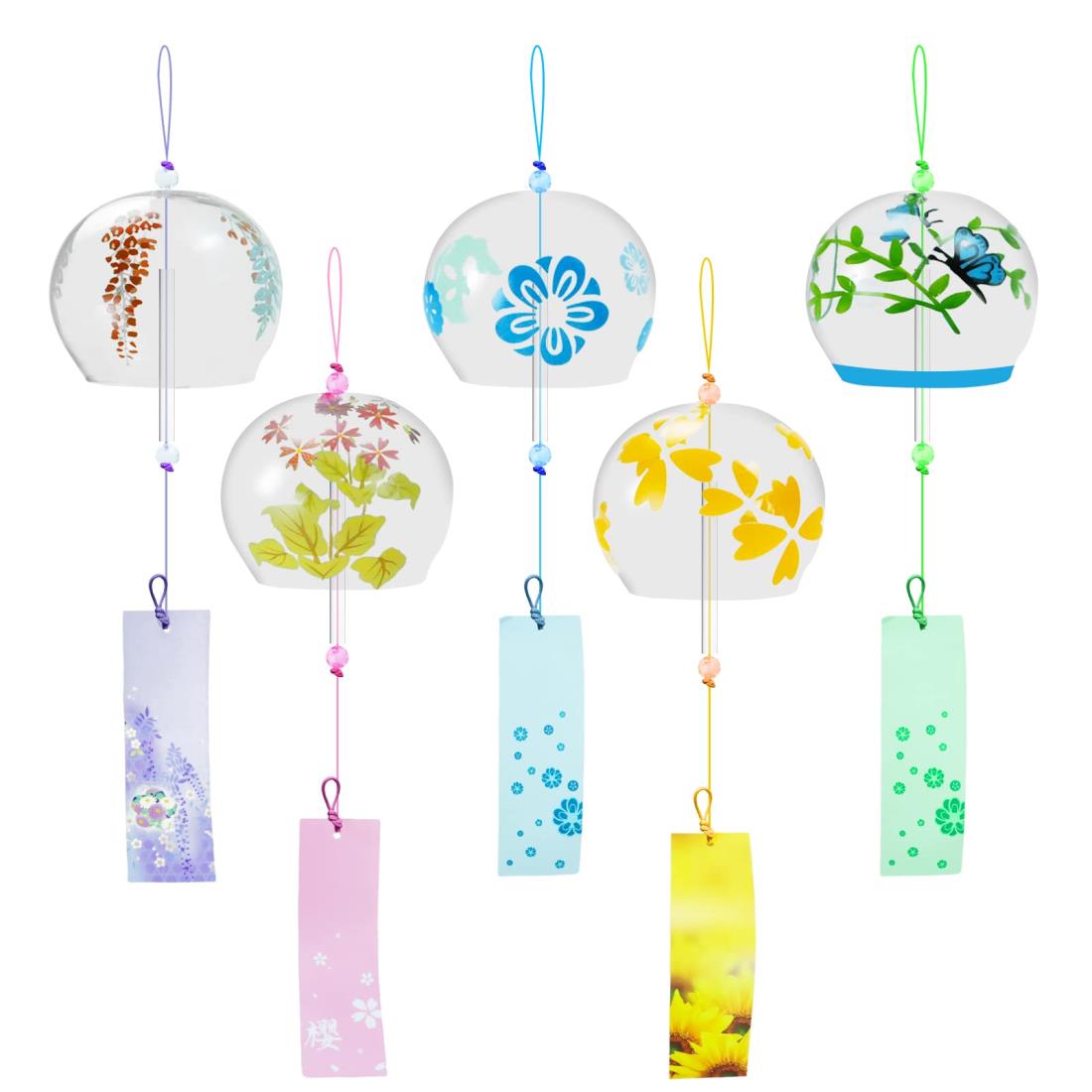siawadeky 江戸風鈴 5個セット ガラス風鈴 手作り風鈴 澄んだ音 厄除け 幸運をもたらす 涼しい感じ 夏の風物詩 おしゃれ 窓・屋根飾り 室内外兼用 ...