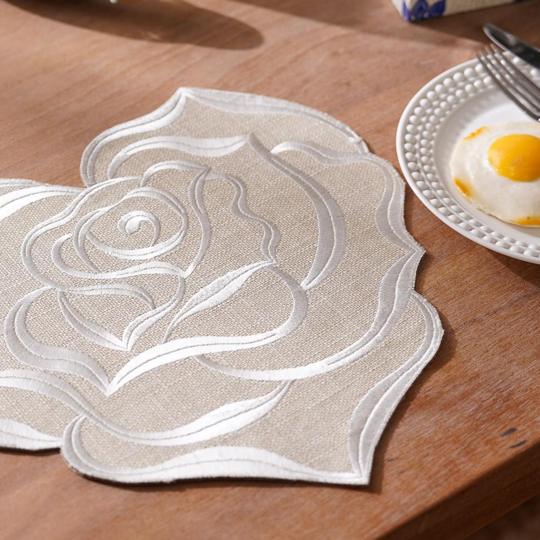 Artable ナプキンプレートマットラウンドレースリネンプレートマット刺繍茶コースター花瓶マットコーヒーマットテーブル家の装飾 (30CM 丸型 4個セット, 白)