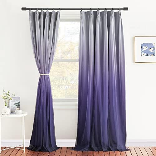 NICETOWN カフェカーテン 新居 北欧 レース 可愛い 西日対策 遮光 幼稚園 姫系 洋風 新居 仕切りカーテン UVカット 既成 省エネ 幅100cm丈200cm 2枚組 ネイビー