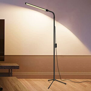 Bamouskon フロアランプ led スタンドライト フロアライト まつげLEDフロアライト USB給電 おしゃれ 屋内照明 高輝度 2色温度 5段階明るさ調整 タイマー機能付 優しい光 明るい リビング 寝室用 読書灯 間接照明 ブラック (円形ベース)