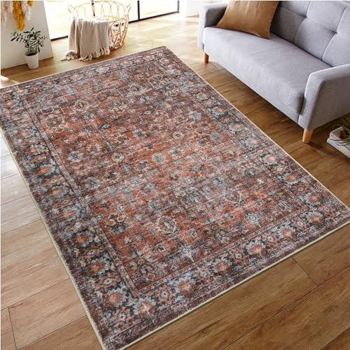 HAOCOO ラグ カーペット 洗える 140×200cm オールシーズン適用 絨毯 ペルシャ風 ラグマット 1.5畳 ふわふわ おしゃれ 滑り止め 低反発 防ダニ 防臭 軽量 防音マット 室内用 デスクマット ダイニングマット ホットカーペット対応 アンティーク 花柄
