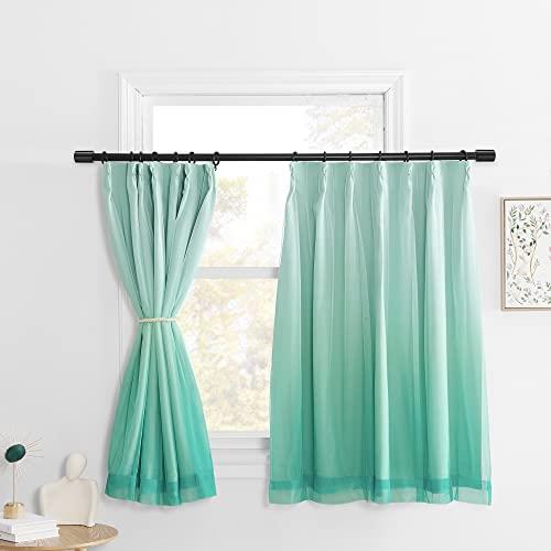 NICETOWN かーてん カフェカーテン 遮光 厚手 レース付き 西日対策 姫系 風を防ぐ 昼夜目隠し 紫外線防止 グラデーション ドレープ・レースカーテン リビングルーム 綺麗 幅100cm丈135cm 2枚 ライトブルー