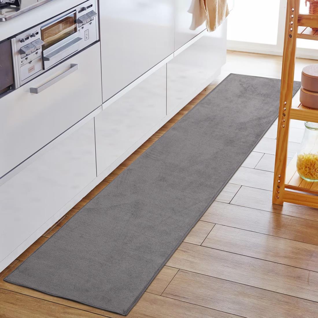 Tydle キッチンマット フランネルマット 43×270cm キッチンラグ マット 滑り止め付き フランネル生地 短毛 洗える ラグマット お手入れ簡単 床暖房対応 オールシーズンで使える おしゃれ シンプル 無地 グレー