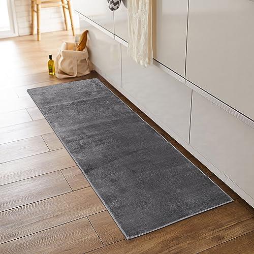 Tydle キッチンマット フランネルマット 60×240cm キッチンラグ マット 滑り止め付き フランネル生地 短毛 洗える ラグマット お手入れ簡単 床暖房対応 オールシーズンで使える おしゃれ シンプル 無地 グレー