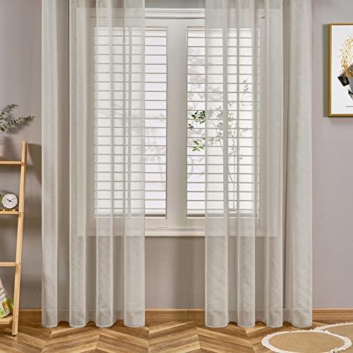 Topfinel レースカーテン 178cm丈 2枚組 クリーム カーテン レース セット 透 け感 UVカット 遮熱 断熱 省エネ 北欧 無地 おしゃれ 可愛...