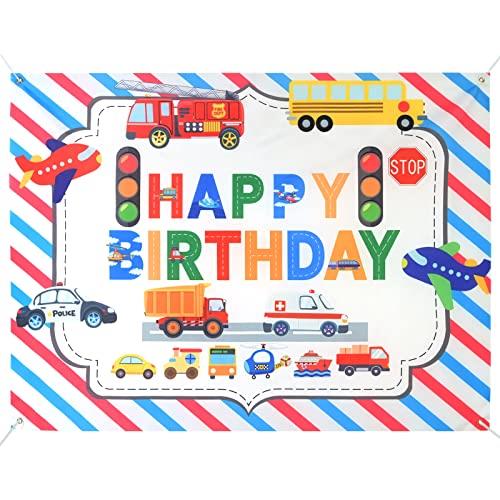 WEALLIN 誕生日 タペストリー バースデー タペストリー 誕生日 飾り付け 男の子 働く車 誕生日 フォトポスター 乗り物 誕生日 飾り付け シンプル バースデー 飾り 壁掛け Happy Birthday おしゃれ おうちスタジオ（乗り物タペストリー）