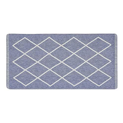 ベストコ 玄関マット 室内 40×80cm お手入れ簡単 防炎 防カビ 抗菌 防臭 ラムバス ブルー ひし形 北欧 ND-5186 掃除機らくらく玄関マット
