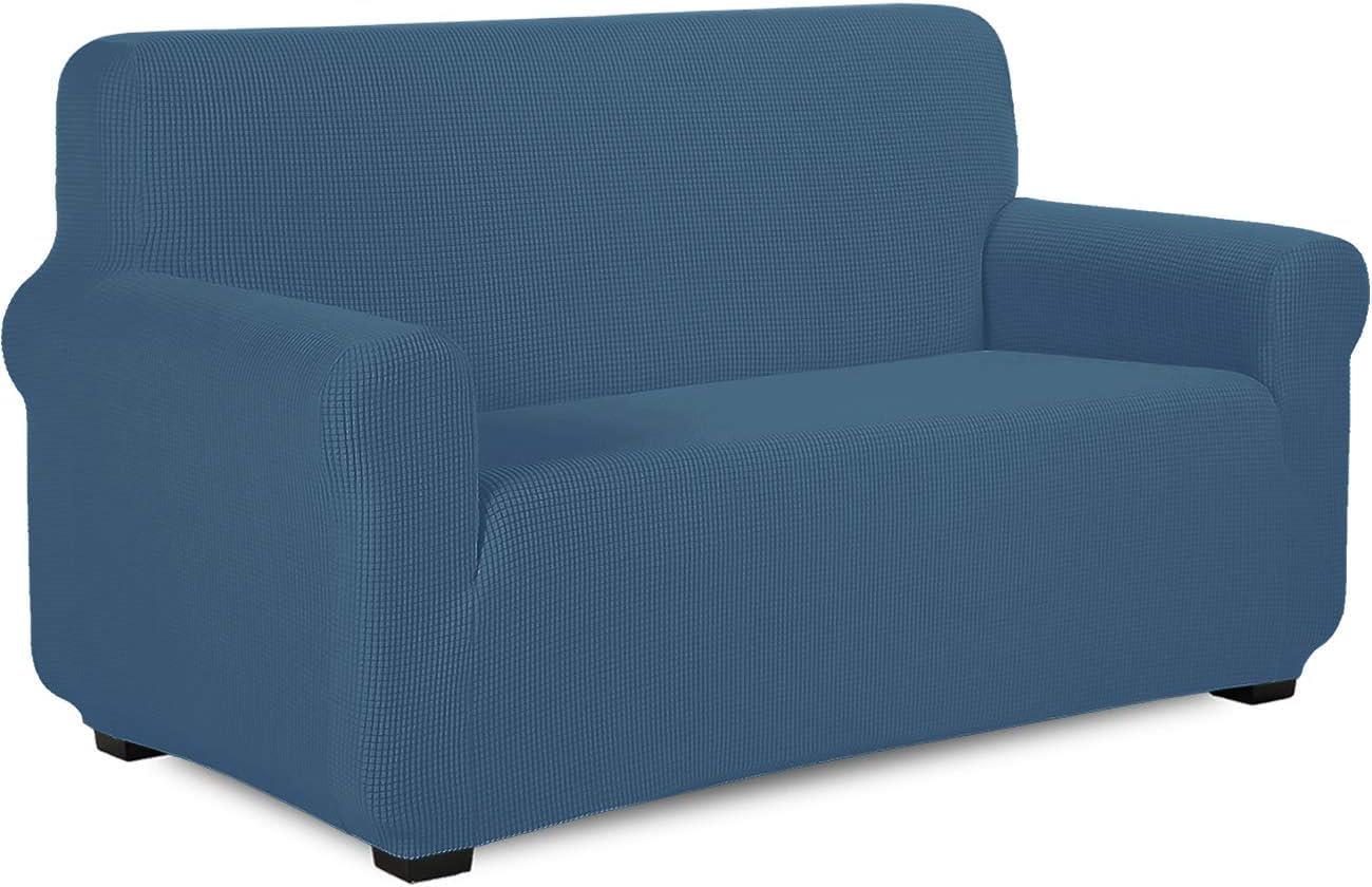 TIANSHUソファーカ バ ー 2人掛け 肘付き 無地 縦横弾力 ストレッチ フィットタイプ 肘付き 滑り止め 柔らかい 伸縮素材伸び良く 四季適用 超便利(デニムブルー)