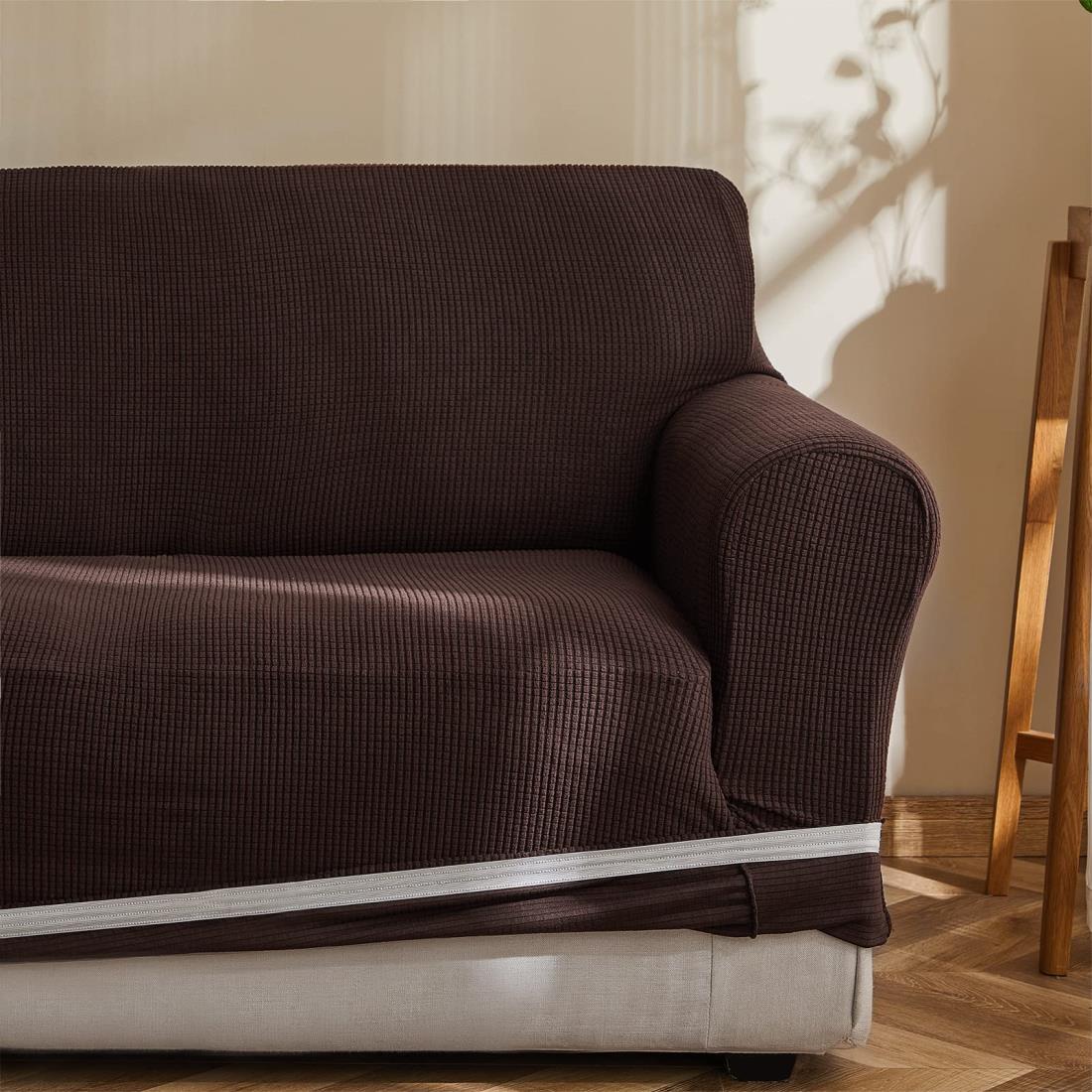 Topfinel ソファーカ バ ー 1人掛け 肘付き 無地 北欧風 ストレッチ フィットタイプ 伸縮素材伸び良く 滑り止め 柔らかい 犬 猫 傷 防止 超便利 四季適用 (チ ョ コ レ ー ト)