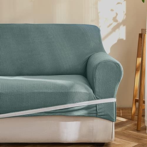 Topfinel ソファーカ バ ー 3人掛け 肘付き 無地 北欧風 ストレッチ フィットタイプ 伸縮素材伸び良く 滑り止め 柔らかい 犬 猫 傷 防止 超便利 四季適用 (灰緑色)