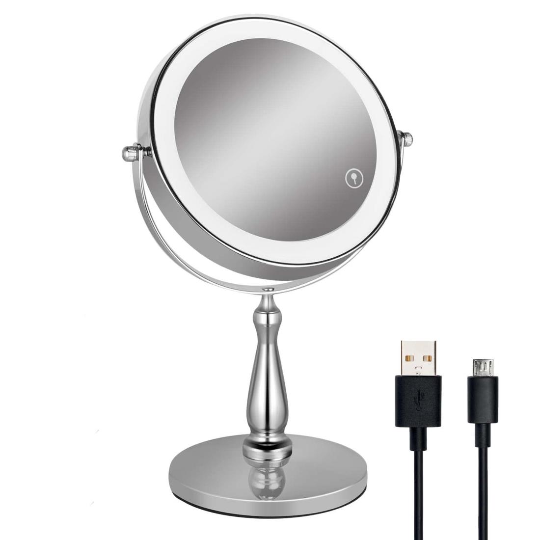ARREBOL （ アレボル）拡大鏡 女優ミラー卓上ミラー 8インチ 両面ミラー USB充電式 10倍拡大鏡 化粧鏡 ..