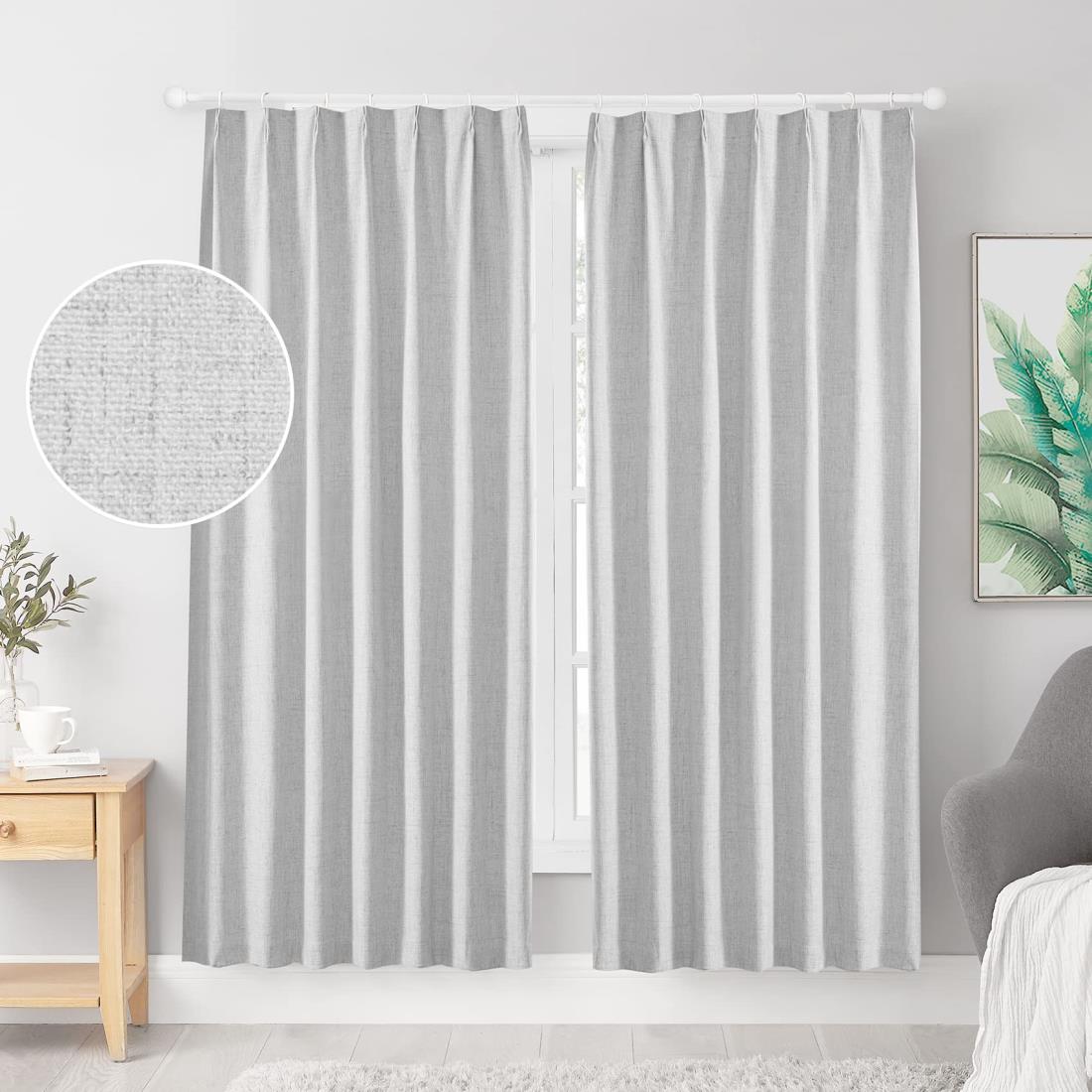 Hansleep 完全遮光カーテン リネン 生地 1級遮光 2枚組 幅100cm丈135cm グレー 断熱 防寒 防音 省エネ 厚手 無地 おしゃれ 洗える リビング用 (グレー, 幅100cm×丈135cm)