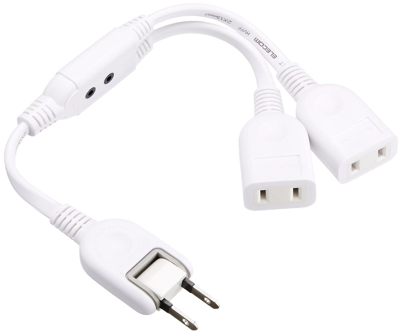 エレコム 電源タップ 0.2m ACアダプタ用電源延長コード 2個口 スイングプラグ ホワイト T-ADR3WH