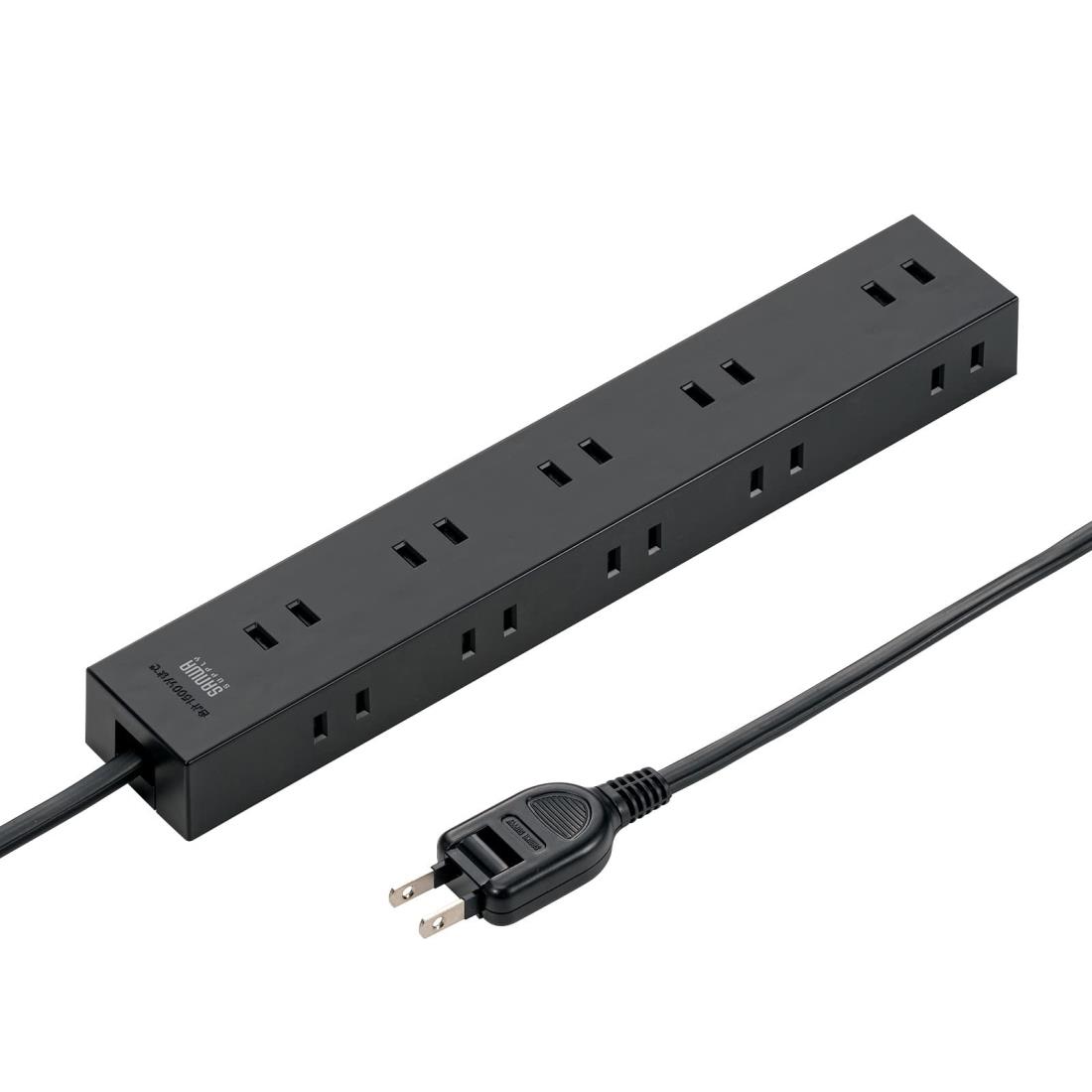 サンワサプライ(Sanwa Supply) 電源タップ 10個口・2P (3m) たくさん挿せるレイアウト 強力ネオジムマグネット ほこりシャッター スイングプラグ ブラック TAP-2210-3BK