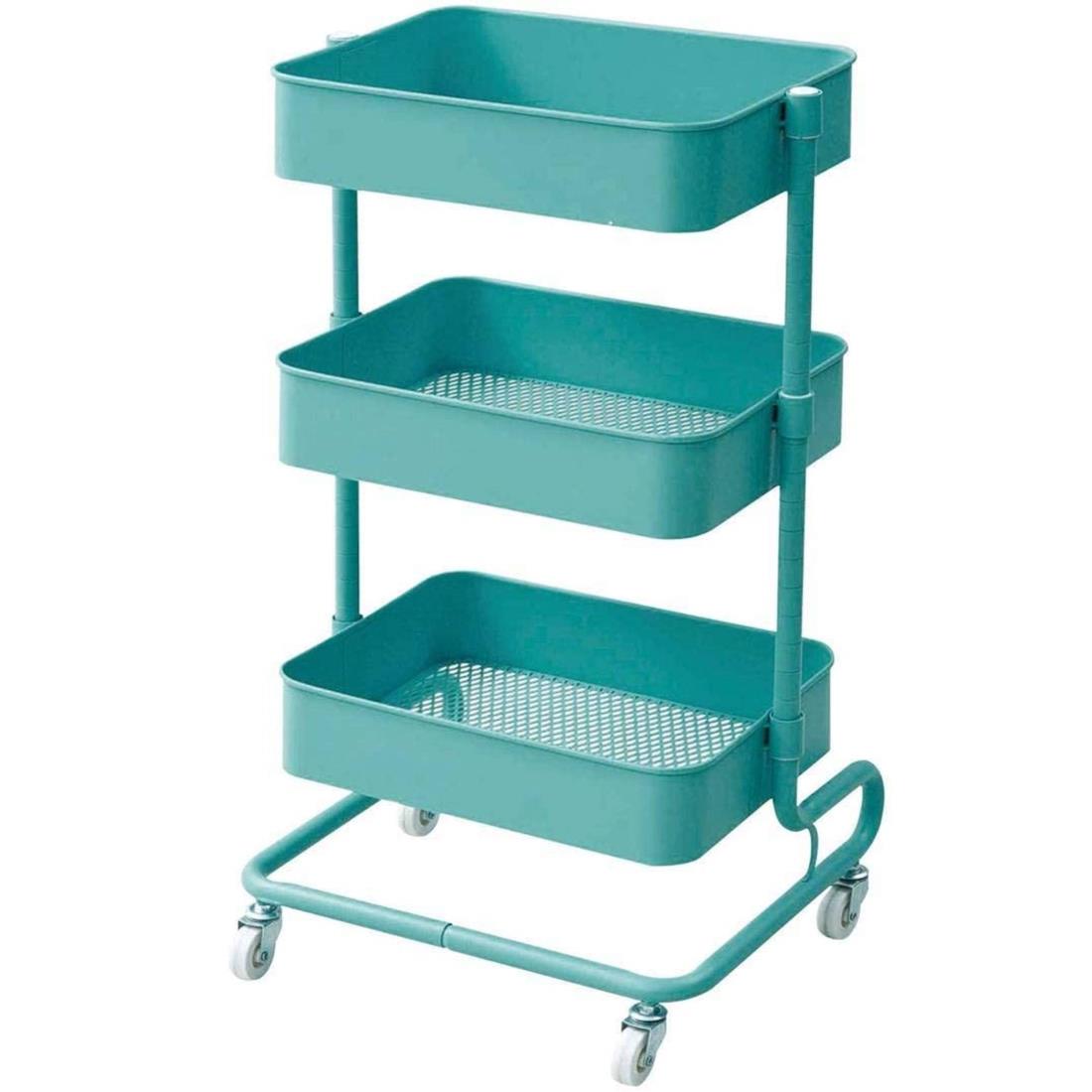 山善 キッチンワゴン 高さ調節可能 全体耐荷重60k メッシュタイプ キャスター付き 幅46×奥行38×高さ81cmg バスケット ト ロ ーリー 組立品 ターコイズブルー LBT-3(TBL)