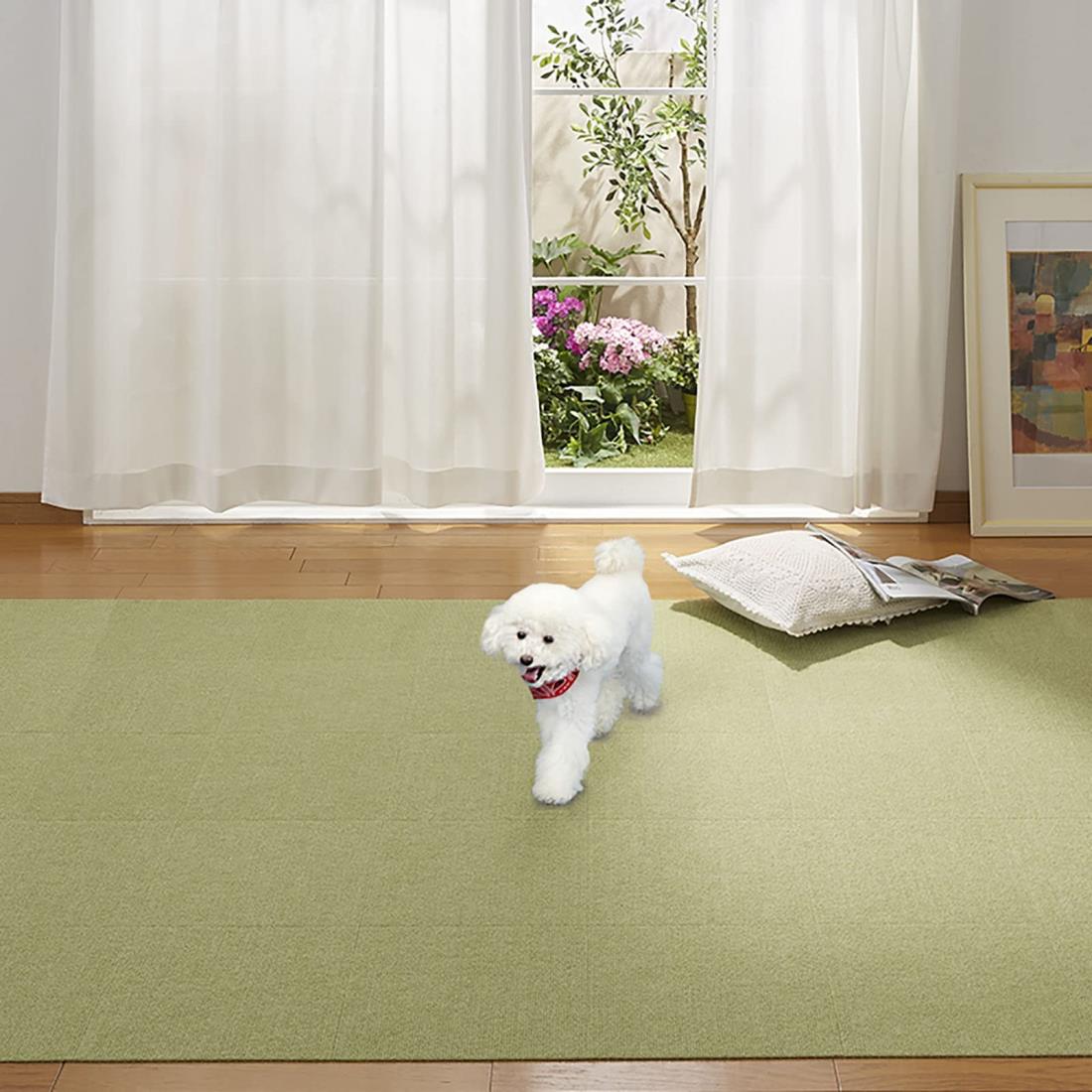 Sanko 【日本製 撥水 消臭 洗える】サ ン コー ずれない タイルカーペット 30×30cm グリーン 100枚 カーペットタイプ おくだけ吸着 タイルマット ジョイントマット KN-46