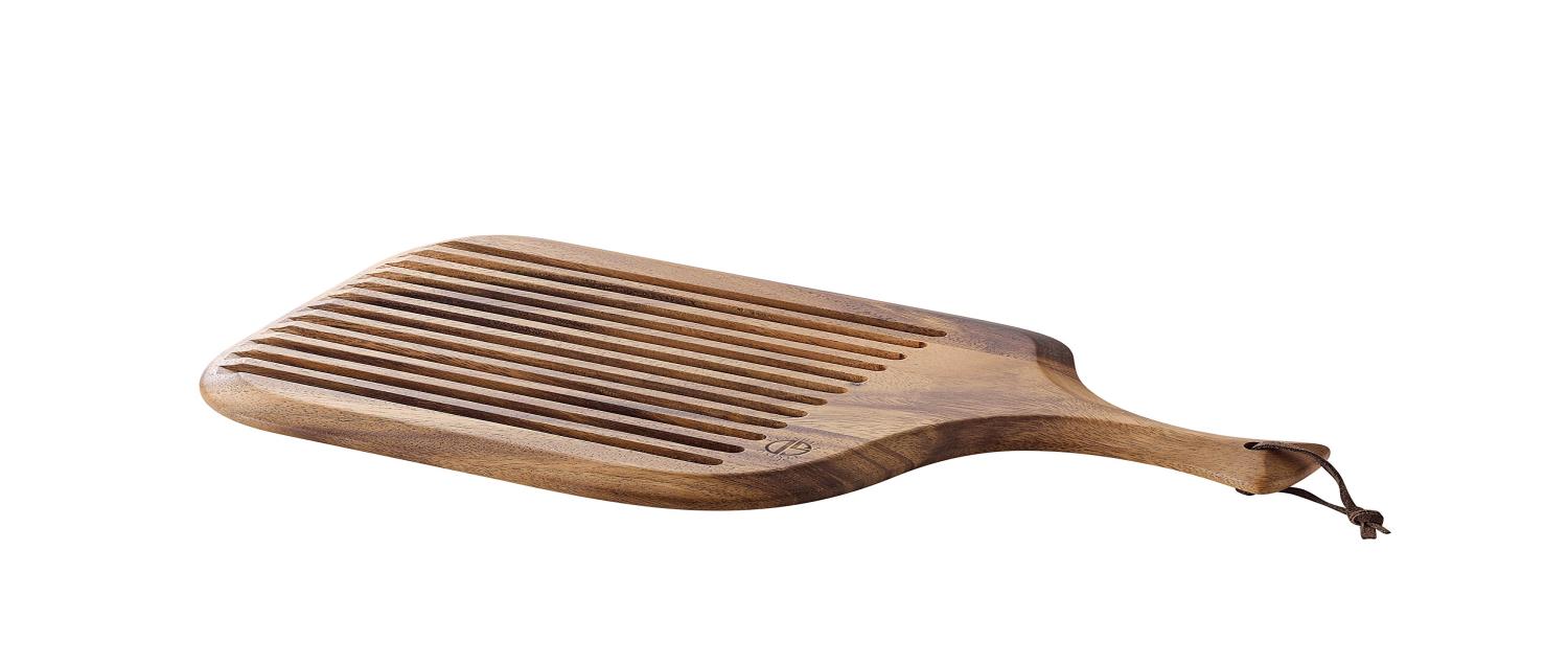 ケヴンハウン(Kevnhaun) ブレッド＆フルーツカッティングボード 全長38cm 溝付き 木製パン用まな板 アカシア製 アウトドア リバーシブル 木製まな板 ハンドル付き KDS167