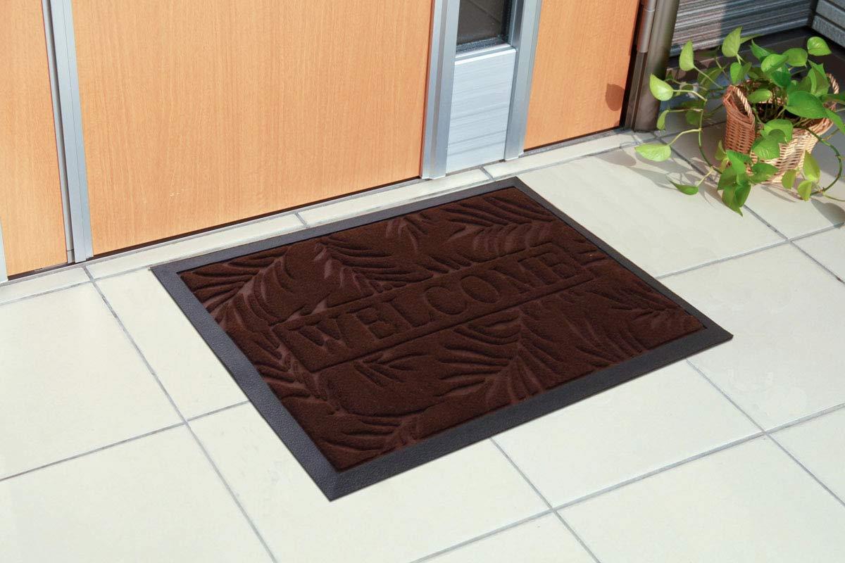 イケヒコ・コーポレーション 玄関マット ステイ ブラウン 約40×60cm リーフ柄 洗える マット #2038009