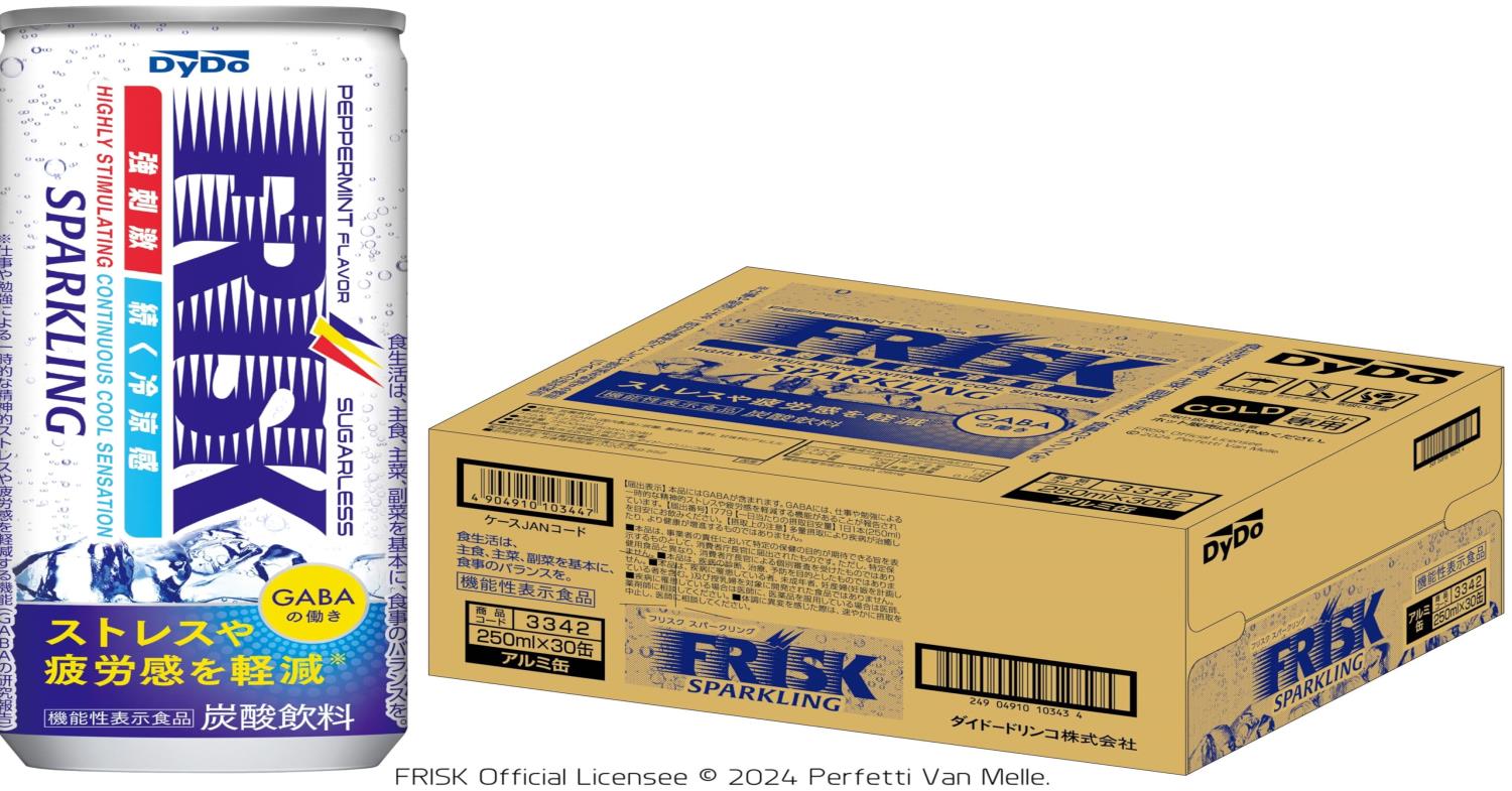 ◆商品名：ダイドー フリスク スパークリング 250ml x 30個強刺激と冷涼感が体感できる新感覚のリフレッシュドリンク。商品紹介●強刺激と冷涼感が体感できる新感覚のリフレッシュドリンク。●仕事や勉強による一時的ストレス・疲労感軽減（G A B Aの働き）●【届出表示】本品にはG A B Aが含まれます。G A B Aには、仕事や勉強による一時的な精神的ストレスや疲労感を軽減する機能があることが報告されています。●※仕事や勉強による一時的な精神的ストレスや疲労感を軽減する機能（G A B Aの研究報告）●食生活は、主食、主菜、副菜を基本に、食事のバランスを。●■本品は、国の許 可を受けたものではありません。●■本品は、疾病の診断、治 療、予防を目的としたものではありません。原材料・成分G A B A（国内製造）／炭酸、酸味料、香料、甘味料（アセスルファムK、スクラロース）
