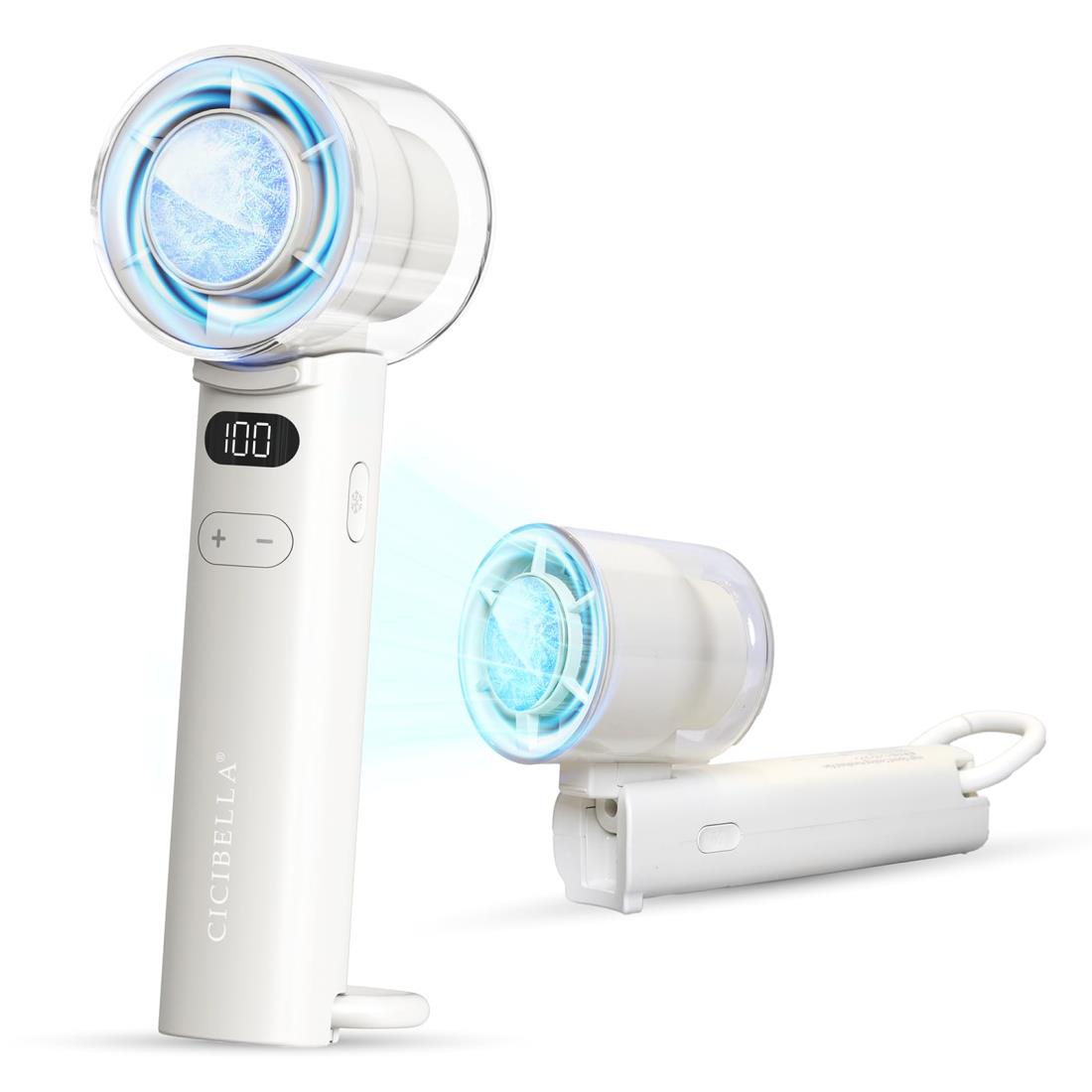 【瞬間冷却 2025年夏新型】シシベラ ハンディファン 冷却プレート 首掛け 折りたたみ式 5段階風力調節 最大13h稼働 クーラー機能 手持ち 携帯扇風機 卓上扇風機 にもなる おしゃれ カラビナ付きアウトドア キャンプ スノーグレー