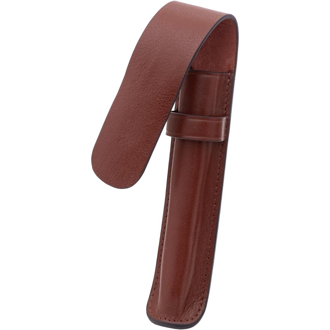 Dom Teporna 本革 ペンケース 1本 万年筆 シンプル おしゃれ イタリアンレザー コンパクト 筆箱 ペンホルダー 文房具 ダークブラウン/1本差し