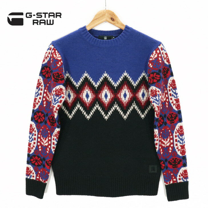 60%オフ 新品 正規品 ジースターロゥ G-Star RAW セーター XS S メンズ Sサイズ Mサイズ ニット ブルー×ブラック クルーネック ウール×...
