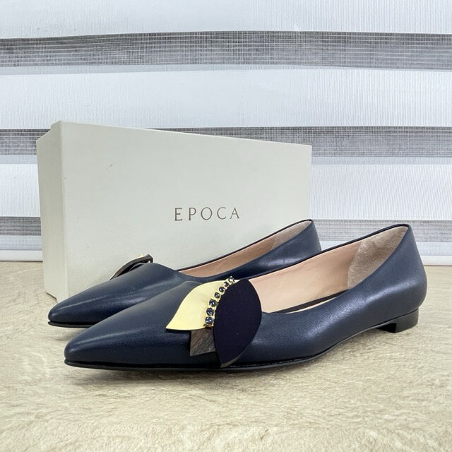 樂天商城 - ★お買い物マラソン期間中限定 ポイント10倍★未使用 EPOCA フラットシューズ 36 エポカ ネイビー フラットパンプス 靴 レディース 装飾付き/516105