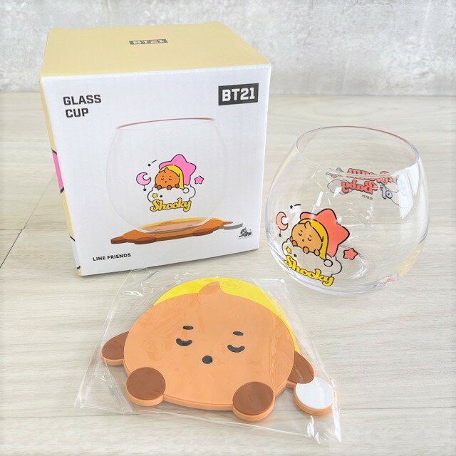 ★新生活応援フェア★今だけ大安売り開催中!!☆☆BT21 グラスカップ&コースターセット shooky 新品 ソロモン商事 CKS-BT21-A-SK BTS 防弾少年団 × LINE FRIENDS コラボ グッズ/31210在★35