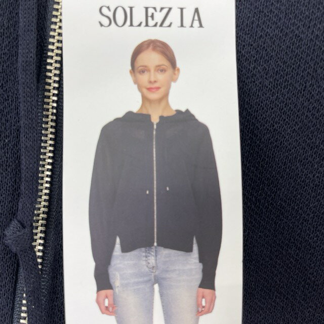 ★6月30日 24時間限定 ポイント10倍★送料無料 新品 SOLEZIA レディース フード付 カーディガン風 パーカー ネイビー Sサイズ 長袖 薄手 春夏用 1335/517213在★4