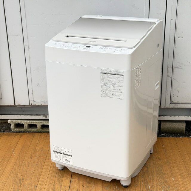 送料無料 シャープ 全自動洗濯機 動作保証 SHARP ES-GV8J-N 2026年製 洗濯容量8.0kg 風乾燥4.0kg 歪み有 ホワイト 068030 C/24043